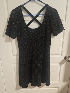 H&M Black Mini Dress with White Polka Dots and Crisscross Back